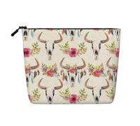 Borsa per il trucco con teschio di toro corridore di grande capacità, borsa da toilette resistente all'acqua con cerniera portatile