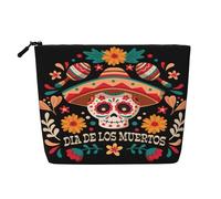 Borsa per il trucco con teschio di zucchero messicano per il Dia de Los Muertos - Borsa da viaggio in canapa sintetica, organizer per articoli da toeletta, portamonete con cerniera