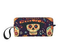 Borsa per il trucco con teschio e fiori messicani, organizer da viaggio resistente all'acqua, per donne e uomini, con scheletro del giorno dei morti, con cerniera, piccola borsa per attrezzi portatile