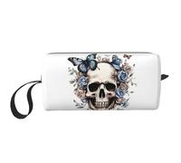 Borsa per il trucco con teschio gotico resistente all'acqua, organizer da viaggio per donne e uomini, farfalla e scheletro, custodia per cosmetici con cerniera, piccola borsa portatile per attrezzi