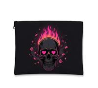 Borsa per il trucco con teschio gotico romantico e occhi, nero, 17,8 x 22 | Romanticismo gotico, borsa cosmetica, fiamme pesca al neon, occhi a forma di cuore, accenti di petali di rosa
