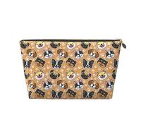 Borsa per il trucco con testa di cane, borsa per cosmetici da viaggio borsa da toilette borsa per il trucco da donna, borsa per il trucco in pelle, borsa per il trucco carina, Oro, Taglia unica