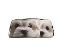 Borsa per il trucco con tico cucciolo di Maltese, astuccio da viaggio per articoli da toilette, astuccio grande per matite per uomo e donna, portamonete in pelle con cerniera.