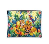 Borsa per il trucco con tigre tropicale, borsa da viaggio per cosmetici da donna, organizer portatile in tela con cerniera, borsa da toilette estiva per la cura della pelle, Multicolore, 7x9 Inch