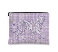 Borsa per il trucco con tigre viola, elegante borsa da viaggio con stampa animalier, da donna, piccola borsa portatile in tela con cerniera, elegante organizer per articoli da toeletta per festival