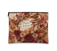 Borsa per il trucco con tirannosauro autunnale Rex, borsa da viaggio per donne e ragazze, organizer portatile con cerniera in tela piccola con cerniera, 17,8 x 22,9 cm