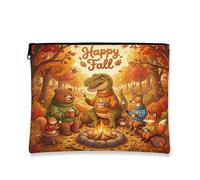 Borsa per il trucco con tirannosauro autunnale Rex, divertente borsa da viaggio per donne, regali per ragazze, organizer portatile con cerniera in tela piccola con dinosauro, 17,8 x 22,9 cm