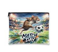 Borsa per il trucco con topo da calcio, borsa da viaggio per donne e ragazze, borsa da viaggio per donne e ragazze, organizer portatile con cerniera in tela piccola con animali, 17,8 x 22,