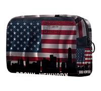 Borsa per il trucco con toro in una corrida sulla bandiera spagnola, borsa da viaggio portatile organizer da viaggio per articoli da toeletta Beauty Bag, Multicolore 02, 18.5x7.5x13cm/7.3x3x5.1in,