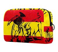 Borsa per il trucco con toro in una corrida sulla bandiera spagnola, borsa da viaggio portatile organizer da viaggio per articoli da toeletta Beauty Bag, Multicolore 01, 18.5x7.5x13cm/7.3x3x5.1in,