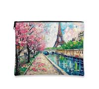 Borsa per il trucco con Torre di Parigi, borsa da viaggio artistica da donna, piccola borsa portatile in tela con cerniera, organizer per articoli da toeletta regalo per festival di primavera, Pesca