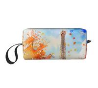 Borsa per il trucco con Torre Eiffel ad acquerello, resistente all'acqua, organizer per articoli da toeletta da viaggio per donne e uomini, custodia per cosmetici autunnale Parigi con cerniera piccola