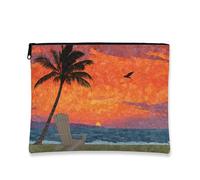 Borsa per il trucco con tramonto tropicale, borsa da viaggio per cosmetici da spiaggia con mosaico colorato per donna, organizer portatile in tela con cerniera, borsa da toilette per la cura della pe