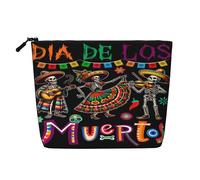 Borsa per il trucco con tre scheletri floreali e danza messicana per il Dia De Los Muertos - Borsa da viaggio in canapa sintetica, organizer per articoli da toeletta, portamonete con cerniera