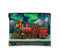 Borsa per il trucco con treno di Natale, borsa da viaggio per cosmetici, da donna, piccola borsa portatile in tela con cerniera, borsa da toilette invernale per la cura della pelle, Rosso, 7x9 Inch