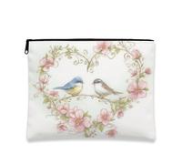 Borsa per il trucco con uccellini, borsa da viaggio per cosmetici vintage con cuore floreale per donne, piccola borsa portatile in tela con cerniera, regalo per festival di primavera, borsa da