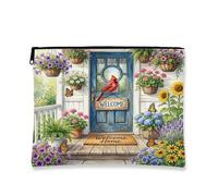 Borsa per il trucco con uccello cardinale, graziosa pochette di fiori di benvenuto, borsa da viaggio per donne, regali per ragazze, organizer con cerniera in tela portatile con motivo floreale, 17,8 x
