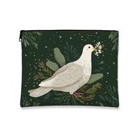 Borsa per il trucco con uccello, elegante borsa da viaggio floreale con colomba per donne, piccola borsa portatile in tela con cerniera, organizer per articoli da toeletta per la cura della, Verde