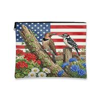 Borsa per il trucco con uccello picchio, borsa da viaggio vintage floreale americana, per donne, regali per ragazze, piccola borsa portatile in tela con cerniera, 17,8 x 22,9 cm