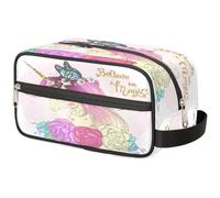 Borsa per il trucco con unicorno con fiore magico per donne, uomini, bambini, ragazze, ragazzi, borsa da bagno con unicorno, borsa da viaggio per articoli da toeletta cosmetici organizer da doccia,