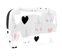 Borsa per il trucco con unicorno timido a forma di cuore rosa per borsa portatile da viaggio borsa organizer per articoli da toeletta beauty bag per donne, Multicolore 01, 18.5x7.5x13cm/7.3x3x5.1in,