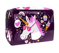 Borsa per il trucco con unicorno timido a forma di cuore rosa per borsa portatile da viaggio borsa organizer per articoli da toeletta beauty bag per donne, Multicolore 02, 18.5x7.5x13cm/7.3x3x5.1in,