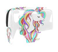 Borsa per il trucco con unicorno timido a forma di cuore rosa per borsa portatile da viaggio borsa organizer per articoli da toeletta beauty bag per donne, Multicolore 06, 18.5x7.5x13cm/7.3x3x5.1in,