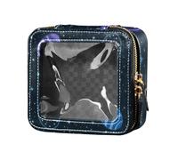 Borsa per il trucco con uovo stellato dell'universo pasquale nero trasparente piccola borsa da toilette con cerniera mini contenitori per il trucco per volare