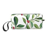 Borsa per il trucco con vischio ad acquerello, resistente all'acqua, organizer da viaggio per donne e uomini, custodia per cosmetici di Natale con cerniera, piccola borsa per attrezzi portatile