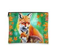 Borsa per il trucco con volpe, borsa da viaggio colorata con stampa animale, borsa da viaggio per donne, piccola borsa portatile in tela con cerniera, regalo autunnale per la cura della pelle, Verde