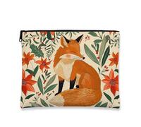 Borsa per il trucco con volpe, borsa da viaggio floreale vintage per cosmetici, da donna, piccola borsa portatile in tela con cerniera, regalo per le vacanze, borsa da toilette per la cura della pelle