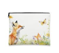 Borsa per il trucco con volpe, borsa da viaggio per cosmetici con farfalla floreale, per donne, piccola borsa portatile in tela con cerniera, organizer per articoli da toeletta per la cura della pelle