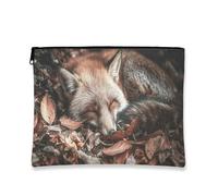 Borsa per il trucco con volpe, borsa da viaggio per cosmetici, con stampa rustica, per donne, piccola borsa portatile in tela con cerniera, borsa da toilette autunnale per la cura della pelle, Marrone