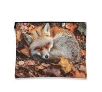 Borsa per il trucco con volpe, borsa da viaggio per cosmetici, da donna, piccola borsa portatile in tela con cerniera, borsa da toilette autunnale per la cura della pelle, Marrone, 7x9 Inch, Volpe