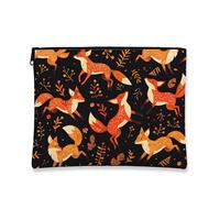 Borsa per il trucco con volpe, borsa da viaggio per cosmetici da donna, piccola borsa portatile in tela con cerniera, organizer per articoli da toeletta per la cura della pelle, Arancione, 7x9 Inch