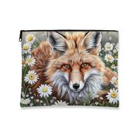 Borsa per il trucco con volpe, borsa da viaggio per cosmetici, da donna, piccola borsa portatile in tela con cerniera, regalo naturale per la cura della pelle, Arancione, 7x9 Inch