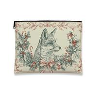 Borsa per il trucco con volpe, borsa da viaggio vintage per cosmetici, da donna, piccola borsa portatile in tela con cerniera, borsa da toilette natalizia per la cura della pelle, Crema, 7x9 Inch