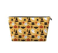 Borsa per il trucco con zucca fantasma di Halloween, borsa da viaggio per articoli da toeletta borsa per il trucco da donna, borsa per il trucco in pelle, graziosa custodia per il trucco, Oro, Taglia