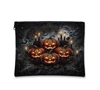 Borsa per il trucco con zucche di Halloween gotiche Jack-o'-lantern, 18 x