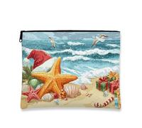 Borsa per il trucco costiera, stella marina e conchiglie, borsa da viaggio vintage per donne, piccola borsa portatile in tela con cerniera, borsa da toilette per la cura della pelle della spiaggia