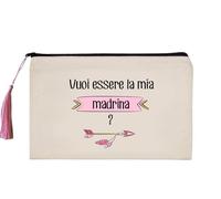 Borsa per il trucco cotone 'Vuoi essere la mia madrina?" idea regalo per natale, annuncio battesimo