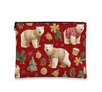 Borsa per il trucco Cozy Bears, borsa da viaggio per cosmetici a forma di animale invernale rosso per donna, organizer portatile in tela con cerniera, borsa da toilette per la cura della pelle durant