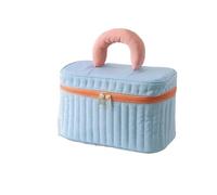 Borsa Per Il Trucco Custodie portatili for cosmetici, semplici, a contrasto di colore, quadrate e triangolari, for il trucco, da viaggio, for articoli da toeletta e cosmetici(Blue-L)