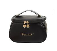 Borsa Per Il Trucco Cute PU Makeup Bag For Women Toiletries Organizer Waterproof Travel Make Up Pouch Female Large Capacity Portable Cosmetic Case Borsa Cosmetica(Black)