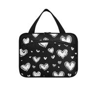 Borsa per il trucco da appendere con amore romantico in bianco e nero di San Valentino grande da viaggio con gancio, kit da barba pieghevole di design borse per gli uomini per gli elementi essenziali