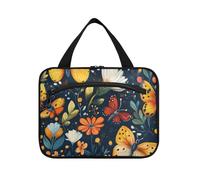 Borsa per il trucco da appendere con farfalle e insetti in stile cartone animato dai colori vivaci foglie fiori da appendere per donne con gancio, accessori di design da appendere per oggetti