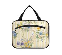 Borsa per il trucco da appendere con fiori freschi giallo viola per le donne con gancio, kit da barba essenziale di design per accessori da viaggio per le donne zaino in spalla bolso para maquillaje L