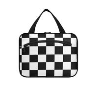 Borsa per il trucco da appendere con motivo a scacchi bianco e nero con gancio, borsa per il trucco carina di design per viaggio Essentials Cruises bolsos para Hombre L