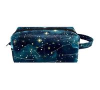 Borsa per il trucco da appendere, motivo mistico cielo notturno con costellazioni, borsa da viaggio in pelle resistente all'acqua con manico, custodia portatile per cosmetici, per donne, uomini,