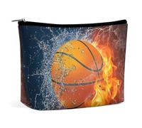 Borsa per il trucco da basket Fire and Ice Borsa per cosmetici da viaggio portatile Grande borsa con cerniera Borsa organizer in pelle PU Borsa da toeletta